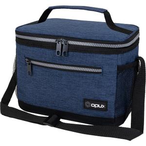 opux Insulated Lunch Box Men Women, Lunch Bag for Work School, Leakproof Soft Cooler Tote Adult, Large Lunch Pail Kids Boys Girls, Picnic Beach Food Bag with Shoulder Strap, Heather Navy