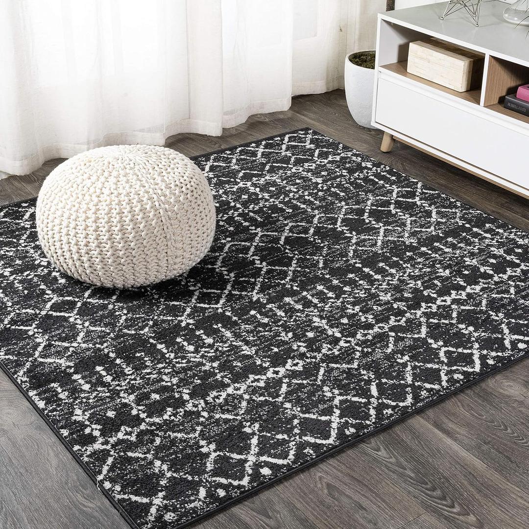 JONATHAN Y Boho Vintage Diamond Black/Ivory Square Area Rug 3X3 ft, Moroccan Hype for Living Room, Bedroom, Kitchen, Office, Easy-Cleaning, High Traffic, Pet-Friendly, Non-Shedding (MOH101D-3SQ)