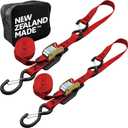 Heavy Duty Motorcycle Tie Down Straps - 1" x 8' Cam Buckle Straps with Soft Loops & Safety Hooks - Secures Motorbikes, Dirtbikes, ATV, UTV - 2 Pack Red