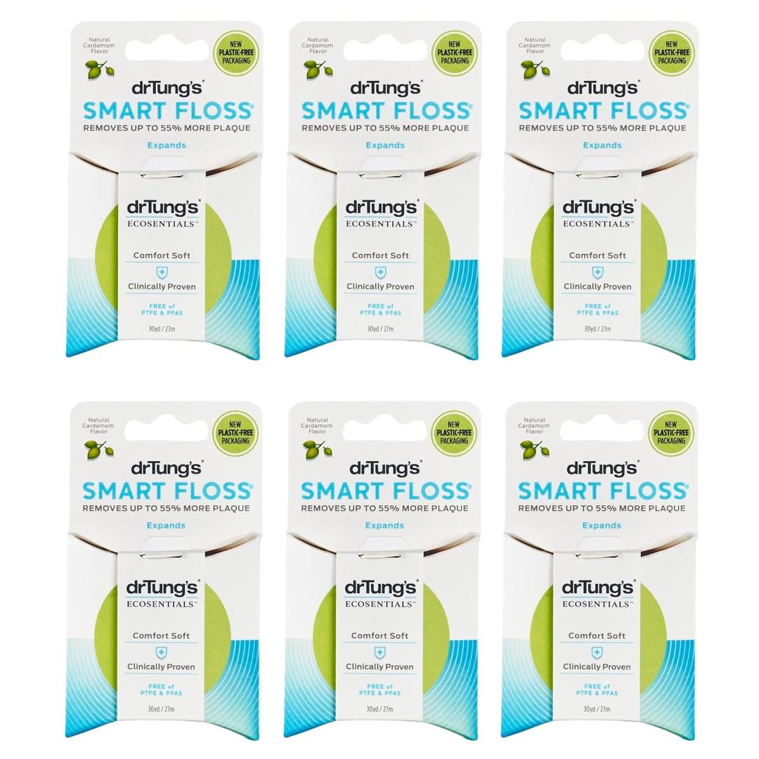 drTung's Smart Floss, 30 yds, Dental Floss - Natural Cardamom Flavor Colors May Vary (6 Pack)