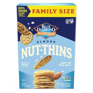 Blue Diamond Almonds Nut-Thins Gluten Free Cracker Crisps, Hint Of Sea Salt, Family Size, Sea Salt, 7.7 oz (Pack of 1) (EXP 02/01/26)