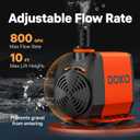 DOKO 800GPH Submersible Water Pump, Fountain Water Pump with 6FT Power Cord and 3 Nozzles, 60W, Ultra Quiet Pond Pumps for Pond Aquarium Fountain Waterfall Fish Tank Hydroponic Statuary
