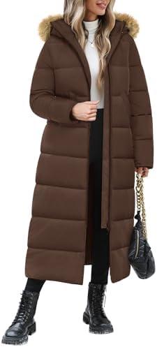 Jyanl Long Winter Coats for Women Maxi Length Puffer Coat Warm Quilted Jacket Ladies Full Length Down Fur Hood Trendy 2025 L