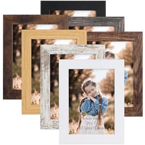 PETAFLOP 5x7 Picture Frame Set of 7, Wooden Rustic Photo Frames 5 by 7 for Tabletop and Wall Display, Assorted Colors