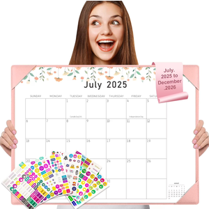 Gannyfer Desk Calendar 2025 with Desktop Mat, Simplified Large 22" x 17" Desktop Pad Calendar, 18 Month Desk Calendar, Use Jan 2025 to June 2026, Office Supplies Perfect for Home School and Office - Pink (6 Stickers Included)
