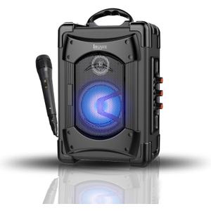 Portable Bluetooth Speaker with Microphone, Speaker with LED Lights for Kids and Adults, Subwoofer Heavy Bass with FM Radio, Supports Bluetooth/USB/TF/AUX for Party, Black