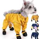 Waterproof Dog Boots Rain Boots with Suspender, Dogs Shoes Paw Protector for Small Medium Puppy, Anti-Slip Doggy Boot Belly Protector, Rain Booties Snow Booties (Large, Yellow f)