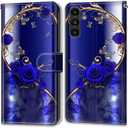 Case for Samsung Galaxy A54 5G, PU Leather Wallet Magnetic Folio Flip Wallet Phone Case Pattern Design Cover with Kickstand Card Slots TPU Shockproof Case for Samsung A54 5G 6.4'', Rose