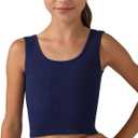Girls Tank Tops Double Lined Ribbed Knit Crop Tops 2 Pack Basic Sleeveless Athletic Round Neck Dance Top (S)