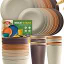 Teivio 32-Piece Kitchen Plastic Wheat Straw Dinnerware Set, Service for 8, Dinner Plates, Dessert Plate, Cereal Bowls, Cups, Unbreakable Colorful Plastic Outdoor Camping Dishes, Desert