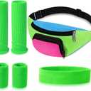 Xuniea 6 Pcs 80s 90s Workout Costumes Neon Leg Warmers Headband Wristbands Fanny Pack for 80s 90s Theme Carnival Party(Green)