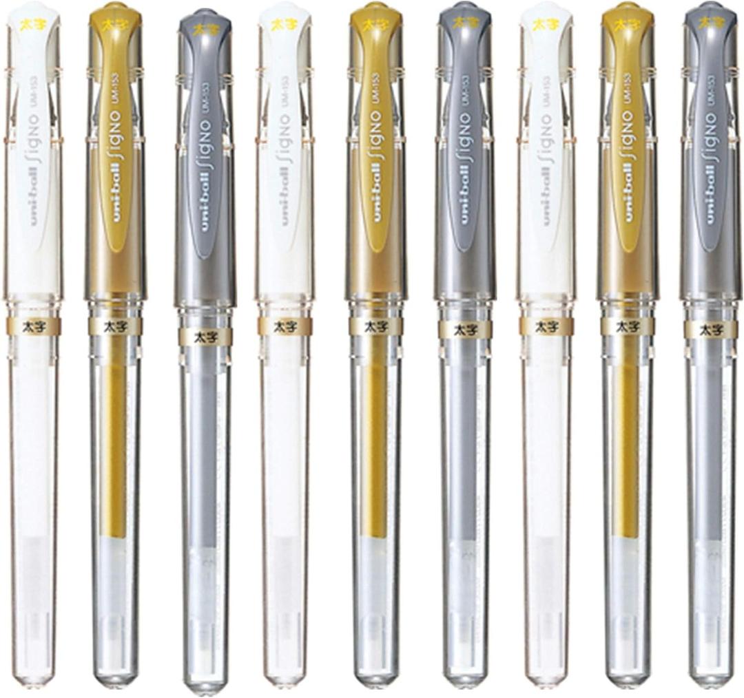 Uni-Ball Signo UM-153 Broad Point Gel Impact Pen, 1.0mm, White/Gold/Silver, 3 pens each/Total 9 pens (Japan Import)