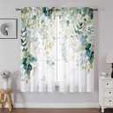 Green Eucalyptus Leaves Curtains 63 Inch Length 2 Panels, Elegant Wild Flower Floral Light Filtering Bedroom Living Room Kitchen Curtain for Small Window, Sage Green Drapes Rod Pockets, 42x63 Inches