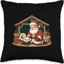 Christmas Design Kneeling Santa Claus With Baby Jesus Throw Pillow (16x16)