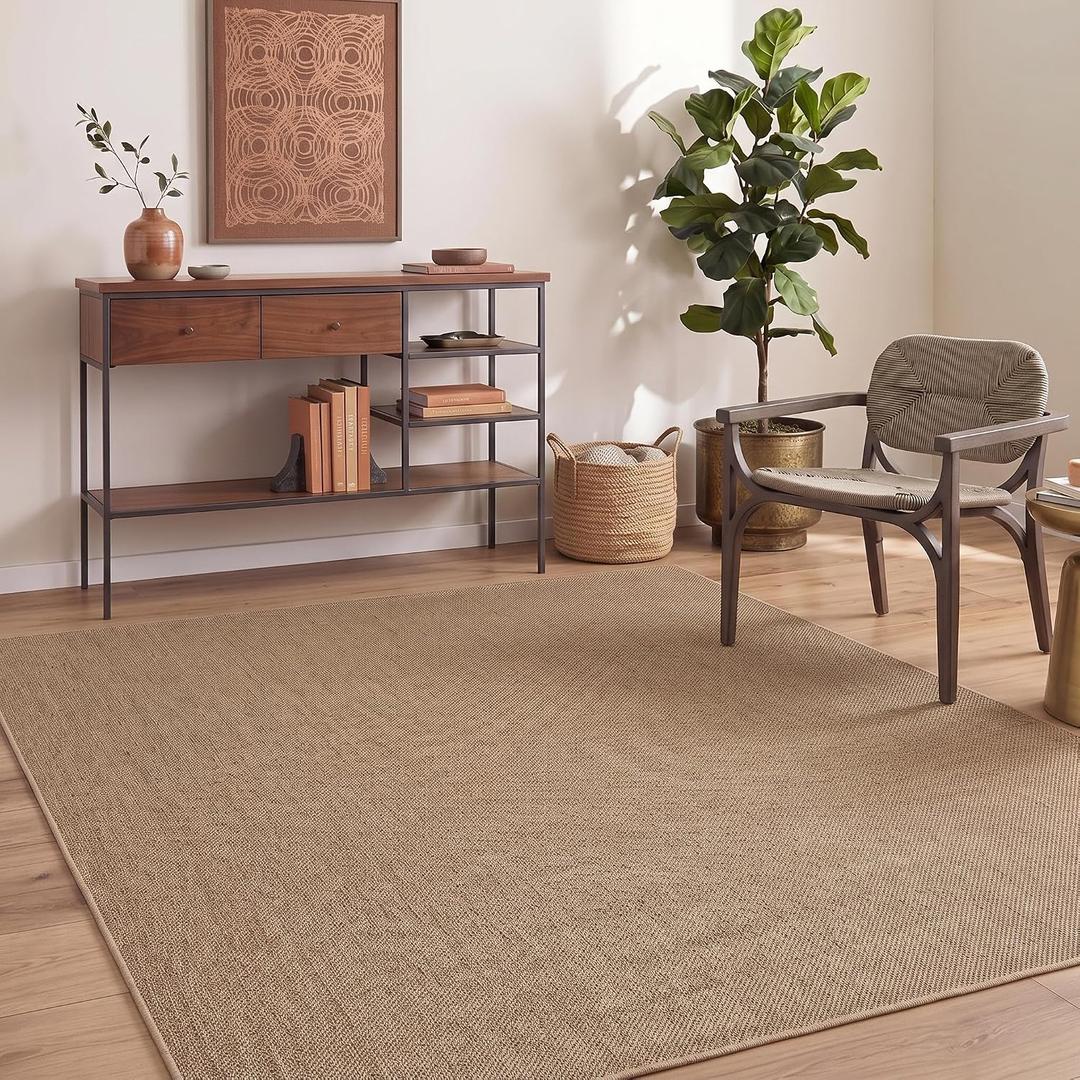 GarveeHome Easy Jute Rug 8x10 Washable Non Slip Solid Jute Living Room Rugs
