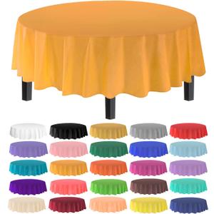 allgala Premium Plastic Table Cover Medium Weight Disposable Tablecloth-12PK Round 84"-Yellow-Waterproof, Stain-Resistent, Easy Clean-Up for Parties, Events, Gathrings and Everyday Use- TC58513