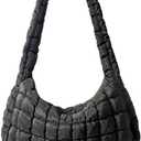 Puffer Tote Bag Large Puffy Tote Bag Quilted Tote Bag Soft Quilted Crossbody Bag Carryall Hobo Handbags for Women Girl (Black)