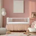 Pink Lace Crib Bed Skirts Double Layer Nursery Toddler Dust Ruffle Bedskirts 28''x 52'' Pink Tulle Lace Bedskirt for Boys Girls Nursery Toddler Bedskirt 14'' Drop Bed Skirt