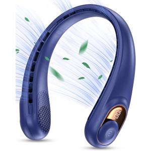 KIDEE Portable Neck Fan, Personal Bladeless Rechargeable, Upgraded 4000mAh Battery & 360 Surrounding Air Outlet, Increase Air Volume, Ultra Quiet, Long Use Time Wearable Fan for Home Travel (Blue)