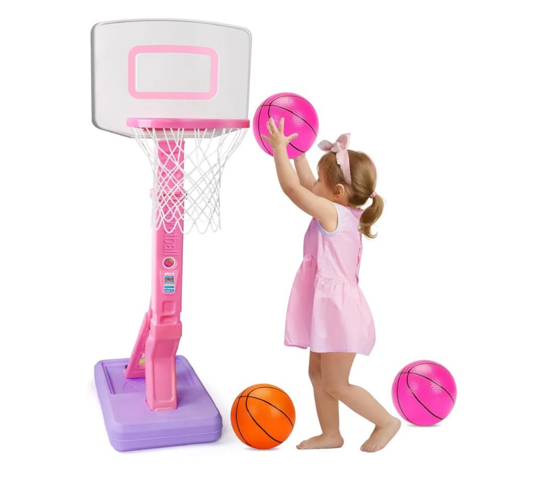 Toddler Pink Basketball Hoop for Age 1-3, Adjustable Kids Basketball Hoop with 3 Balls Indoor Outdoor Play Mini Poolside Basketball Goal Sport Toys Birthday Easter Gift for 1 2 3 4 Year Old Baby Girl
