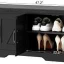 HOMSHO 2-Tier Storage Bench, 47.2" Wide Shoe Bench with Padded Seat Cushion, Entryway Bench with 4 Barn Doors and Adjustable Shelf, Black