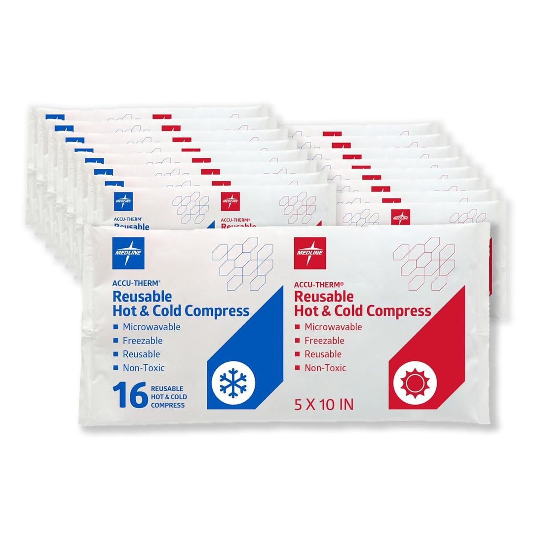 Medline Accu-Therm Reusable Hot/Cold Gel Packs, 5 x 10, Soft & Flexible, for Injuries, Fast Relief, Recovery & Muscle Soreness - Pack of 16