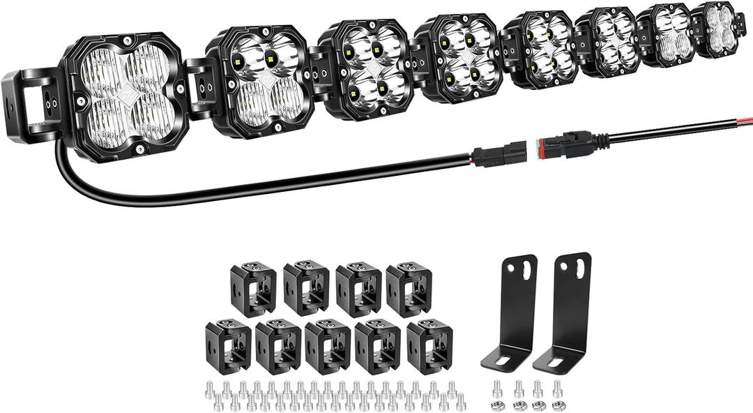 AUXTINGS 52 inch 240W LED Light Bar with DT Wiring, Straight Curved Adjustable, Spot Flood Beam Off Road 4X4 Waterproof Driving Fog Lights for 12V 24V Vehicle 4WD Car UTV SUV Truck Tractor Trailer