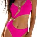 Hilinker Womens Cut Out Sexy One Piece Swimsuit Monokini Self Tie Halter Bathing Suit (Small, Pink)