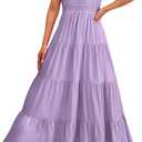 PRETTYGARDEN Women's Summer Flowy Maxi Dress Casual Cap Sleeve V Neck Smocked Beach Sundress (Purple, S)