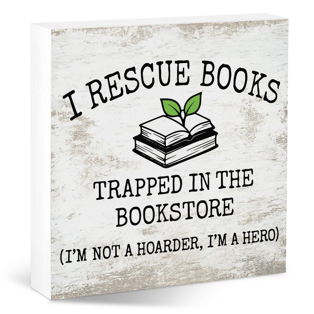 Book Lover Reading Decor, Rescue Books Trapped Bookstore Wood Sign