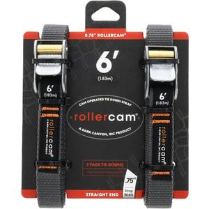Rollercam 0.75” Tiedown Straps with Rollercam Buckle - Cam Strap Polypropylene Webbing with Triple-Bar Tack Stitching – Outdoor Gear Heavy-Duty Lashing Straps, 95 lb Load, Straight End, 2 Pack, 6 Foot