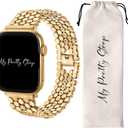My Pretty Strap - Compatible Apple Watch Band Strap, Stainless Steel Fashion iWatch Replacement Strap- Easy Resizing, No Tool Needed, Fits Most Wrists- Series 1-11, SE and Ultra (44MM / 45MM / 46MM / 49MM / (Series 1-3 - 42MM), Honeycomb Gold)