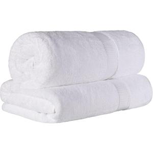 Superior Egyptian Cotton Pile Bath Sheet Set of 2, Ultra Soft Luxury Towels, Thick Plush Essentials, Absorbent Heavyweight, Guest Bath, Hotel, Spa, Home Bathroom, Shower Basics, White