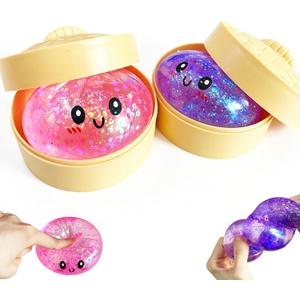 2 Packs Sugar Glitter Dumpling Squishy Toys, Dumplings Squeeze Stress Anxiety Relief for Kids & Adults, Dumpling Squishies Sensory Fidget Toy Gift for Boys,Girls,Teens