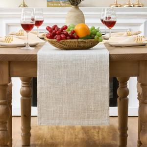 Burlap Style Farmhouse Table Runners 72 Inches Long, Beige Rustic Woven Dining Table Runner for Everyday Use, 14x72 Inches, Beige