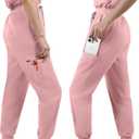Scrubs Set for Women Medical Uniform Nurse Suit, Anti-Wrinkle Scrub Top Jogger Pant&11 Pockets,4 Way Stretch Workwear, X-Small, Pink
