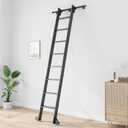 Fredbeck 9FT Rolling Library Aluminium Step Ladder 108" with 4FT Sliding Hardware Track Kit Bottom Wheel Included,for Kitchen,Loft,Warehouses,Bookstore,Atti,Dressing Room,Metal Black