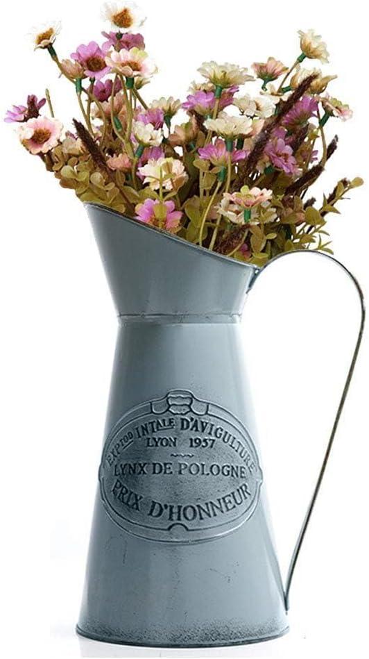 Yoillione Metal Flower Vase, Rustic Jug Flower Vase Vintage, Shabby Chic Vase for Home Decor, French Country Style Vase, Light Blue