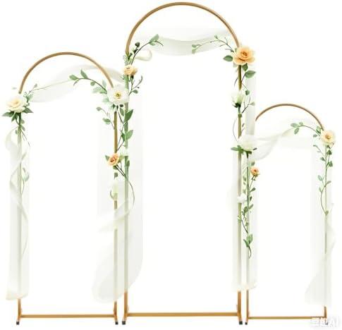 DOEWORKS Backdrop Arch Stand Set of 3 for Wedding, Metal Balloon Flower Arch Stand Frame Background Decoration for Anniversary, Party, Banquet, Gold