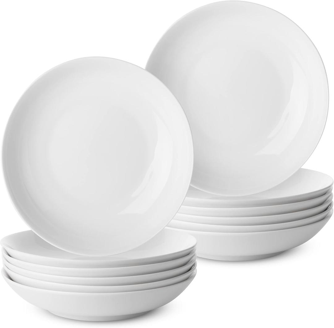 BTaT- Porcelain Pasta Bowls, 12 Pack, 8 Inch, Pasta Bowl Set