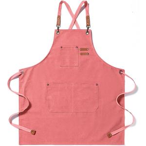 Kitchen Chef Aprons for Women and Men with 3 Pockets for Cooking BBQ Bib Work (Pink)