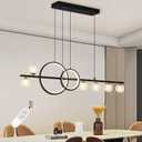 Modern Black Gold Chandeliers for Dining Room, 47in Dimmable LED Chandelier Linear Pendant Light for Kitchen Island, Upgraded 6 Globe Hanging Pendant Chandelier Lighting (2 Rings, 4200lm)