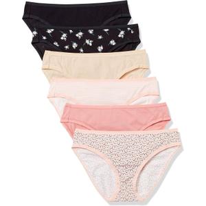 Amazon Essentials Women's Breathable Cotton Bikini Brief Underwear with Full Coverage, Multipacks (Large, Ditsy Floral/Floral/Mini Stripe/Multicolor)