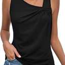 LOLONG Womens Tank Tops Summer Sleeveless Asymmetrical Neck Pleated Tops Casual Shirts (Black, XXL)