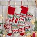 Ficrfart 4 Pack Christmas Stockings, 22'' Large Embroidered Knit Christmas Stocking, Holiday and Family Knitted Xmas Stocking for Fireplace or Party Decoration A2