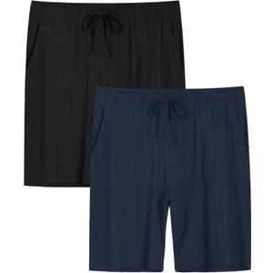 Latuza Men's Bamboo Viscose Sleep Lounge Shorts with Pockets (Medium, Black & Navy)