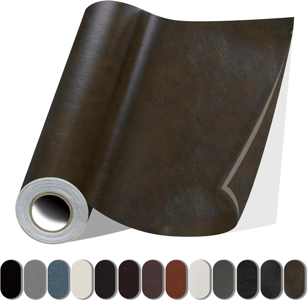 Leather Repair Patch, 17X79 Inch Glossy Self Adhesive Leather Repair, Large Vinyl Patch Tape for Couches, Furniture, Car Seats, Cabinets, Wall, Handbags 17X79 Inch, Dark Brown