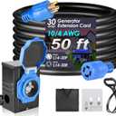 Seeutek 30 Amp Generator Cord, 4 Prong 50 FT Generator Extension Cord with Pre-drilled Power Inlet Box & Interlock Kit, NEMA L14-30P/L14-30R Functional Cable, High Conductivity, ETL Listed