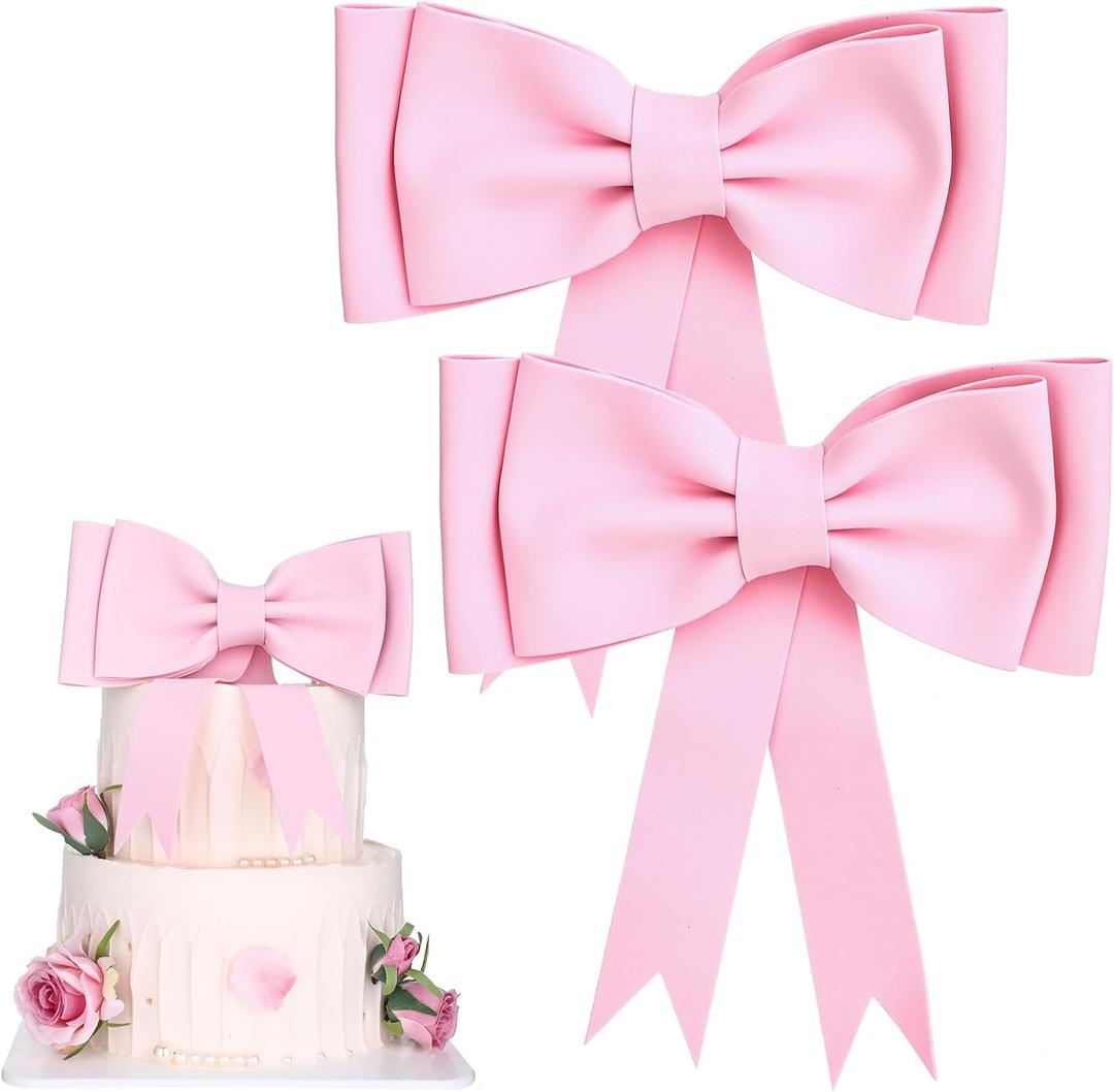 2 Pcs Pink Bow Cake Toppers for Girls Birthday Oversized Bow Cake Topper Decoration EVA Pink Bows Party Decorations Suitable for Birthday Wedding Party