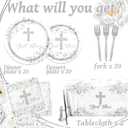 God Bless Plates and Napkins Tableware,142pcs Sliver Baptism Plates and Napkins Tablecloth Set,First Communion Decorations Dinnerware for Newborn Religious First Holy Communion Decorations